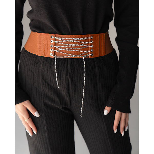 Wide leather chain belt
