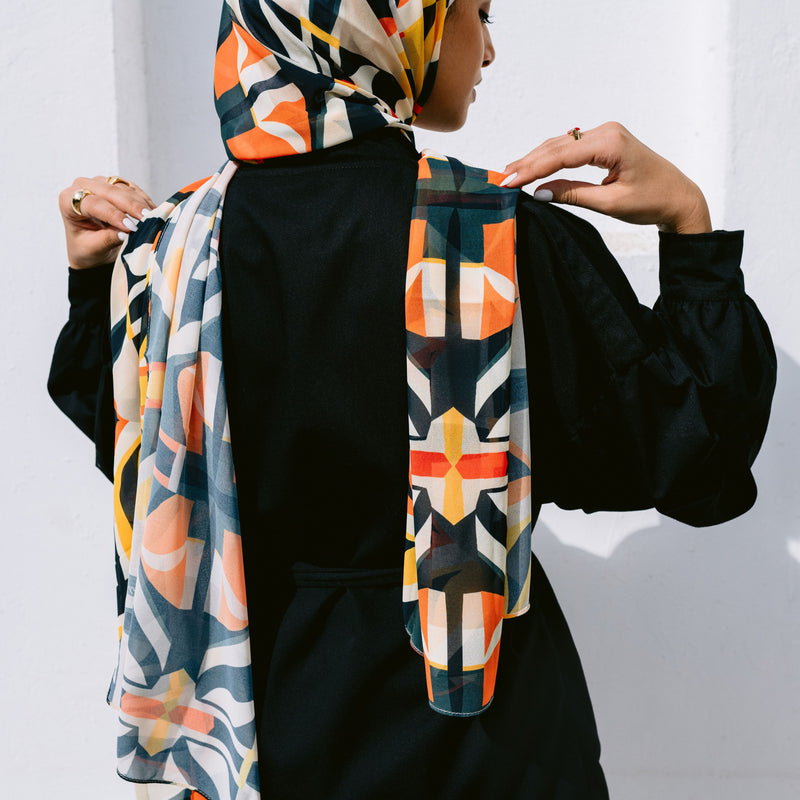 Colorful Moroccan ornament printed chiffon headscarf