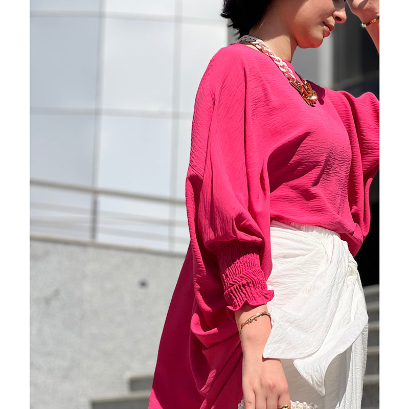 Hot pink Round neck oversized blouse