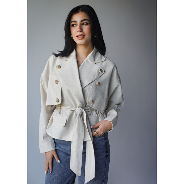 Dropped shoulder short trench jacket