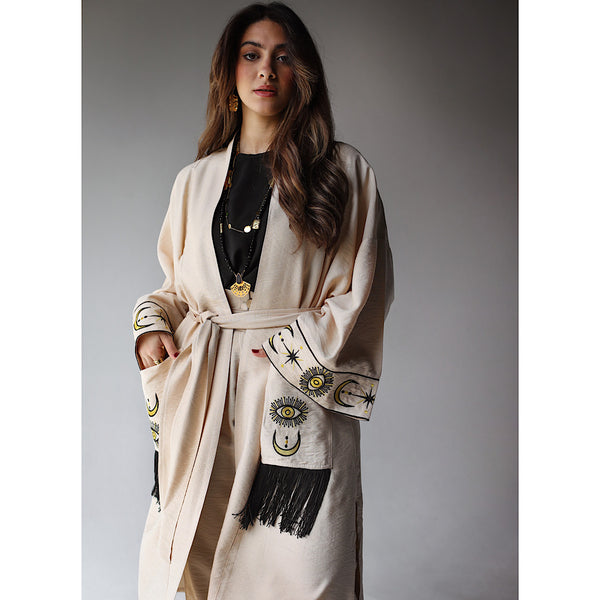 Tasseled pocket cardigan kaftan