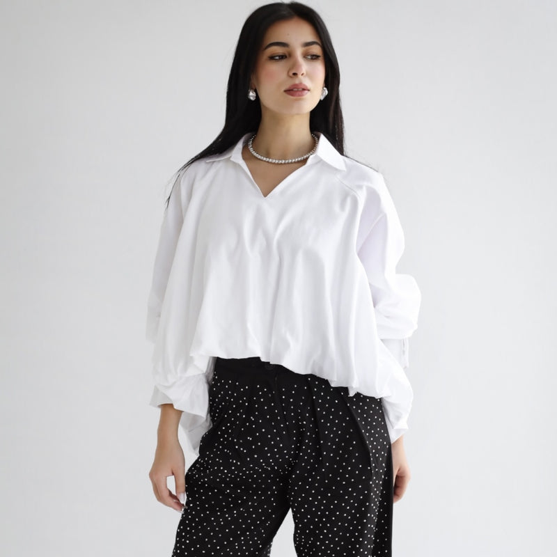 Bubble hem poplin blouse