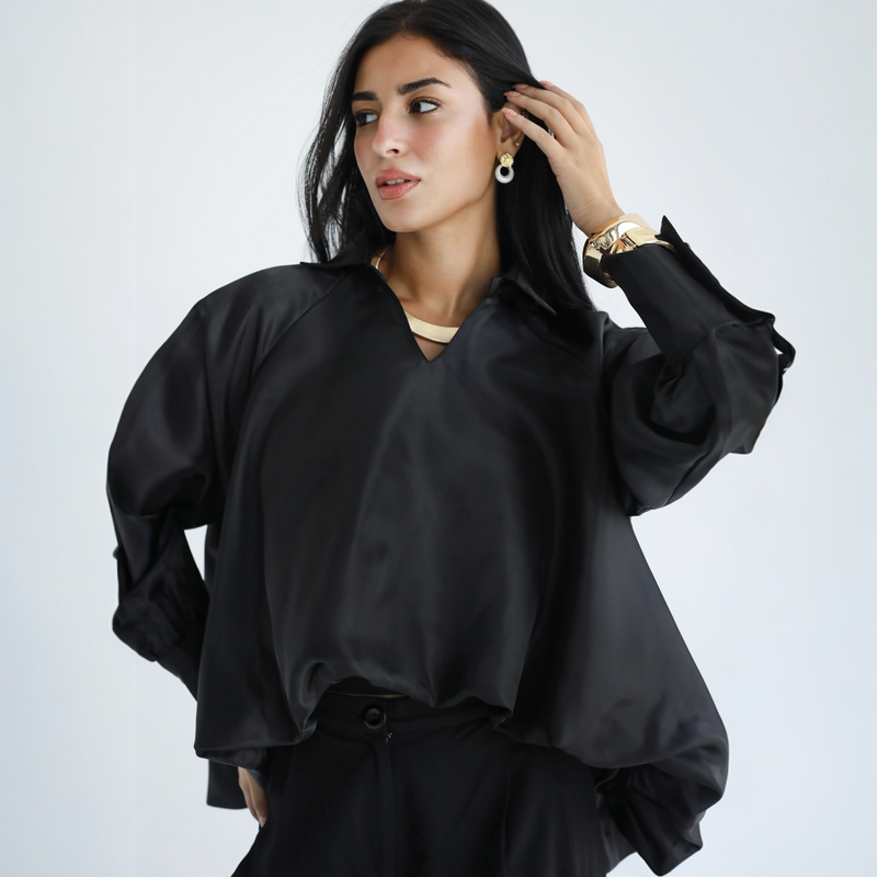 Organza bubble hem blouse