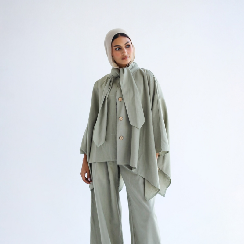 Olive necktie blouse