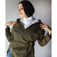 Olive gabardine wrap blouse