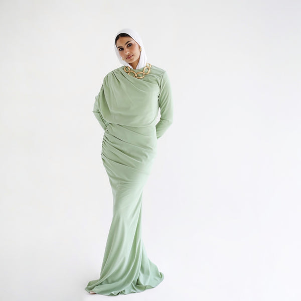 Light green draped dress