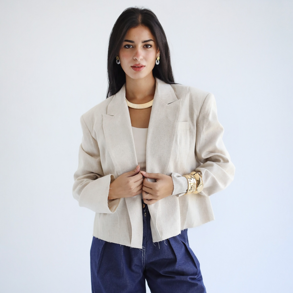 Dropped shoulder short linen blazer