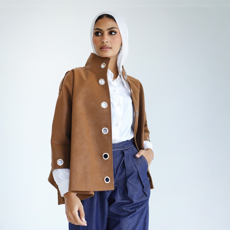 Camel metal rings poncho jacket