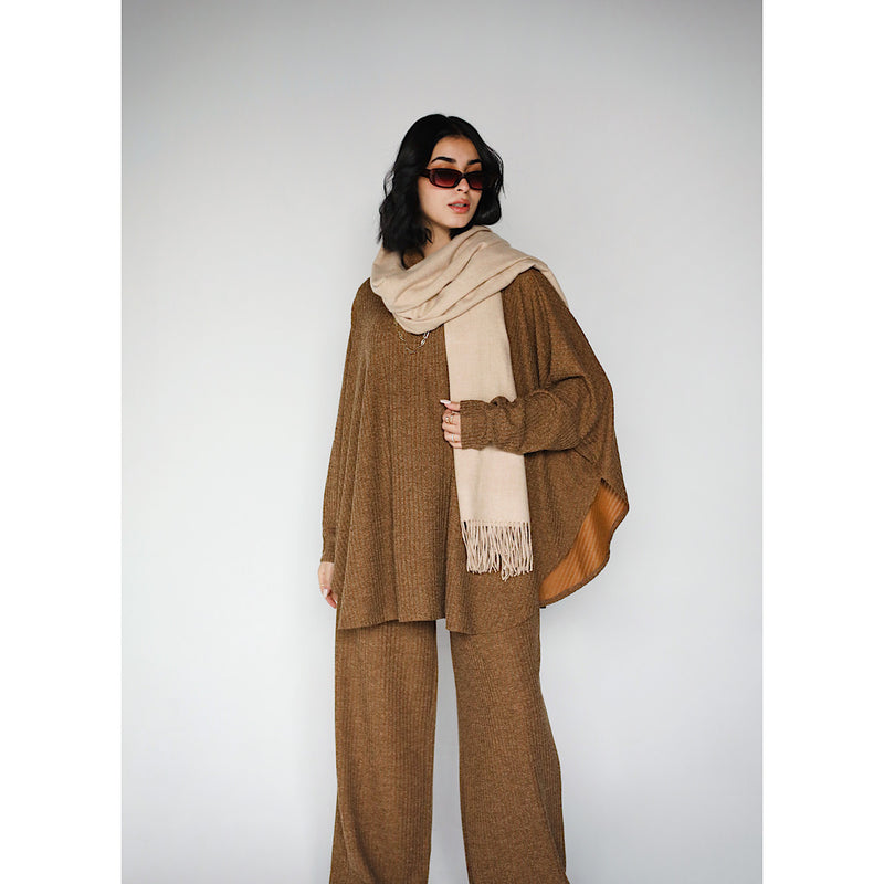 Camel Oversized knitted co-ord set