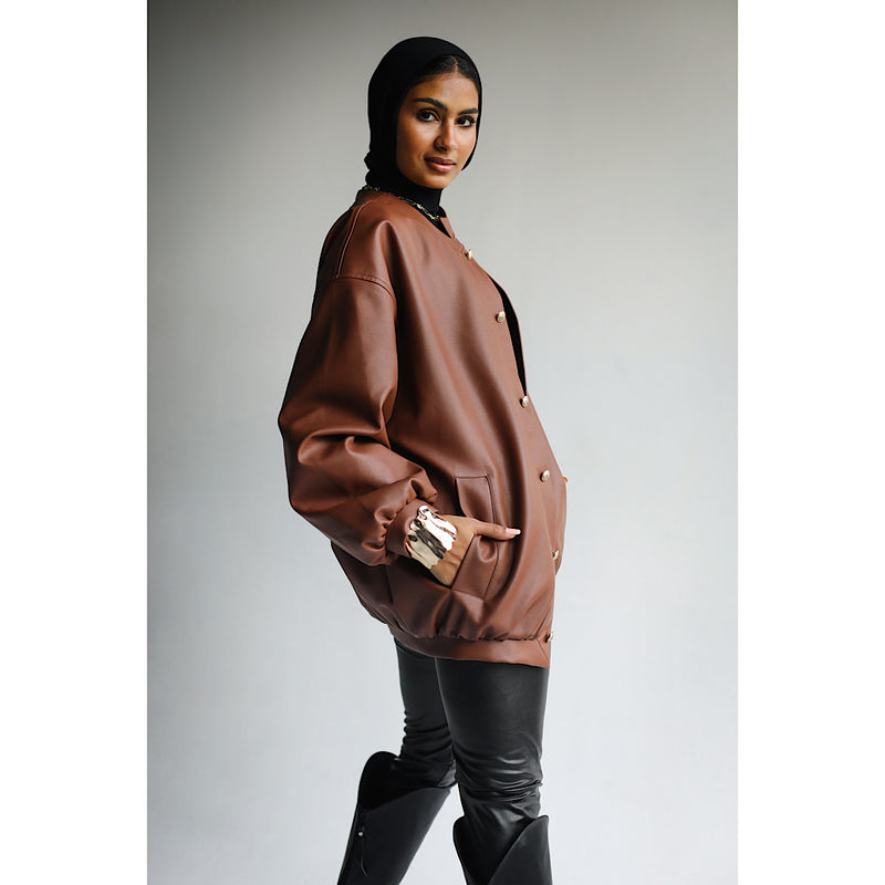 Brown leather buttoned jacket
