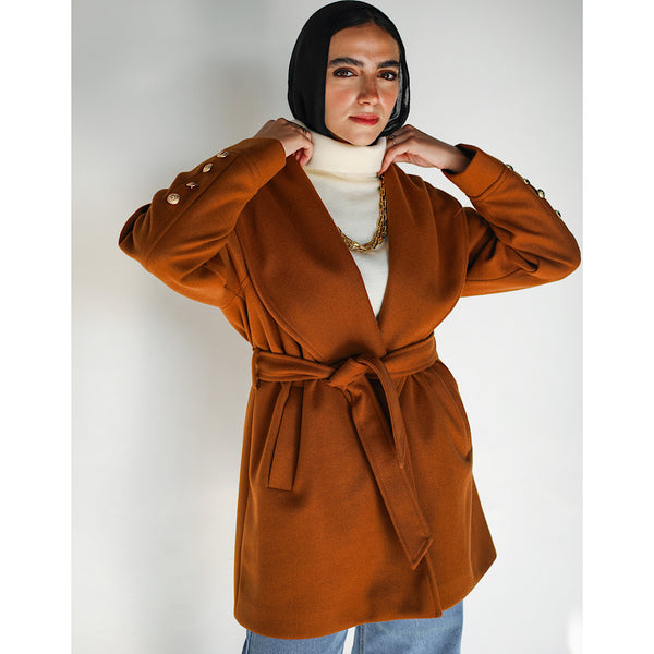 Camel shawl collar short jacket