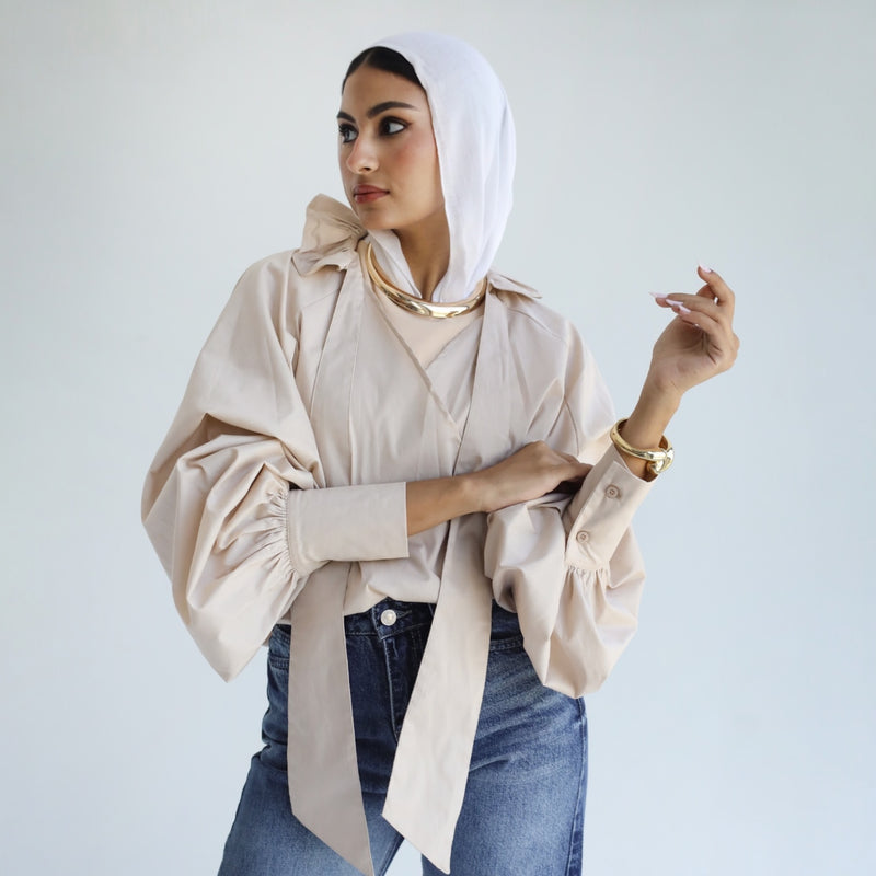 Ruffle collar poplin blouse