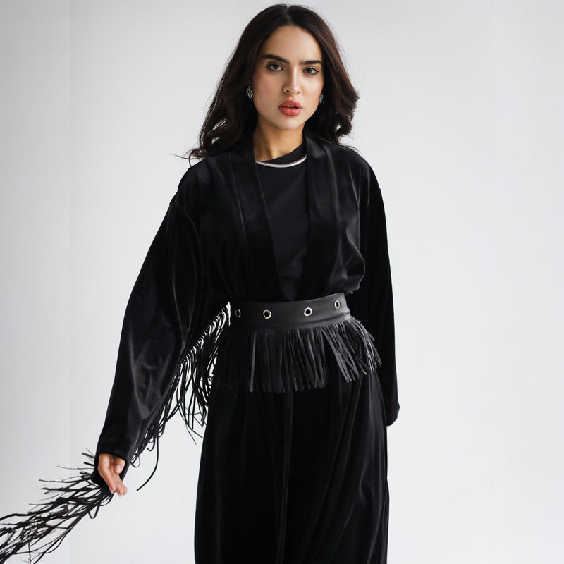 Velvet fringed kaftan