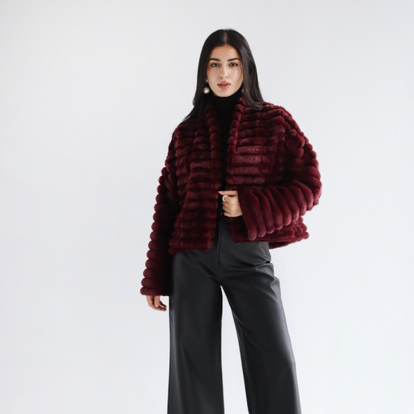 Burgundy quilted fur jacket