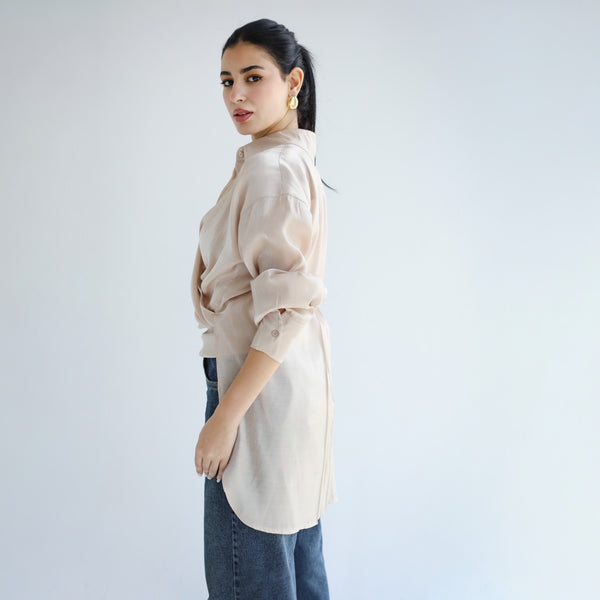 Shimmering cropped wrap blouse