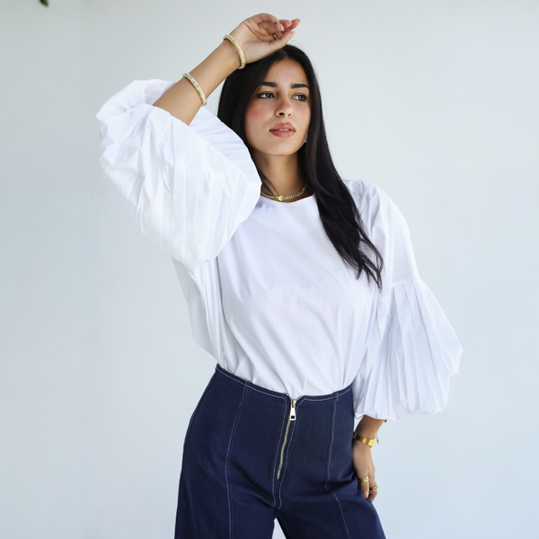Poplin puffy sleeve top