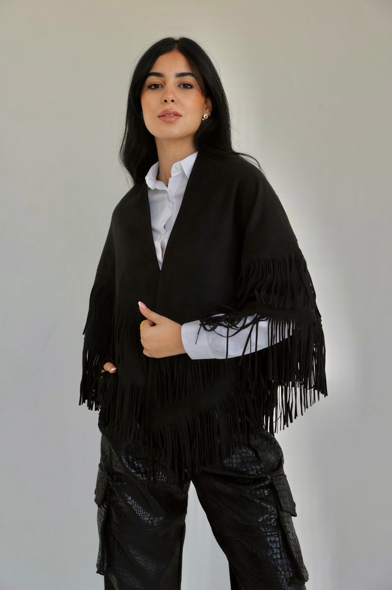 Black fringes poncho