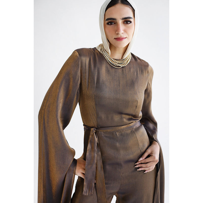 Bronze exaggerated sleeves jumpsuit