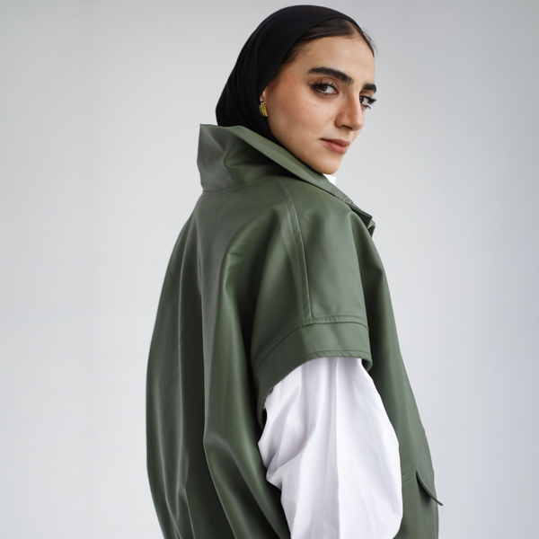 Olive leather cropped vest