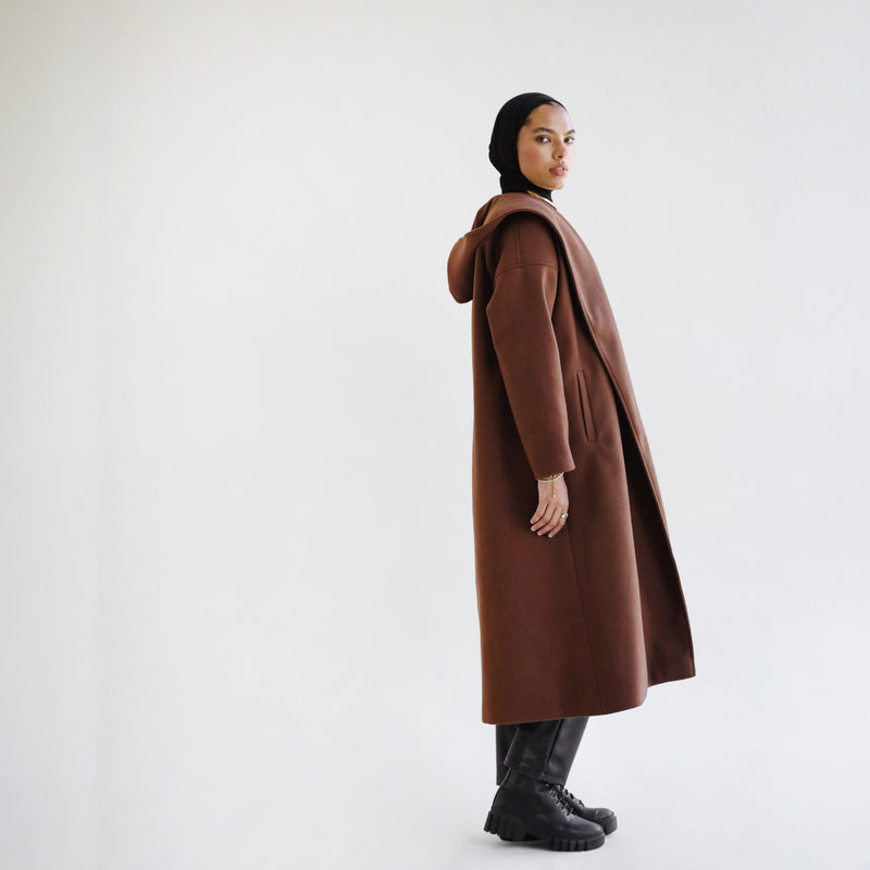 Shawl collar brown coat