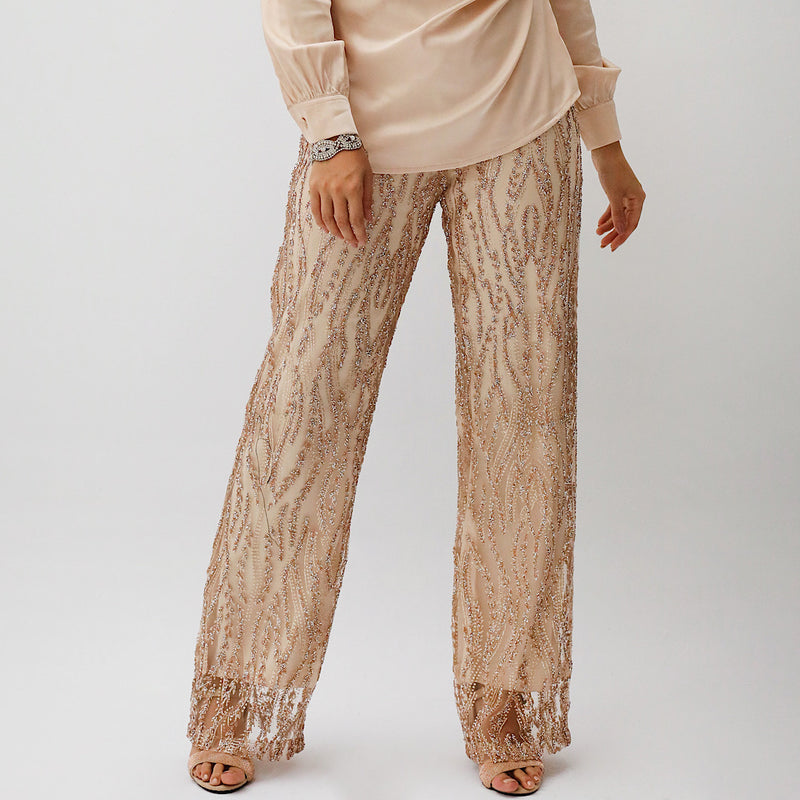 Embroidered tulle pants