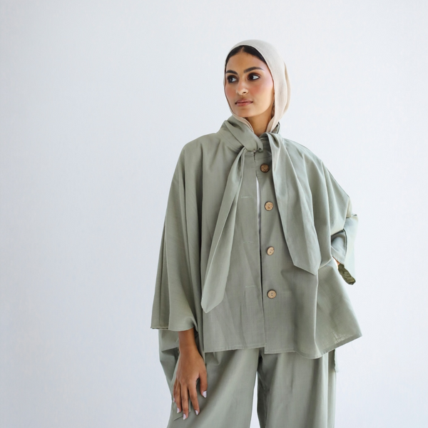 Olive necktie blouse