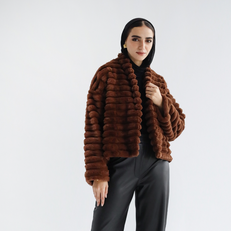 Brown quilted fur jacket