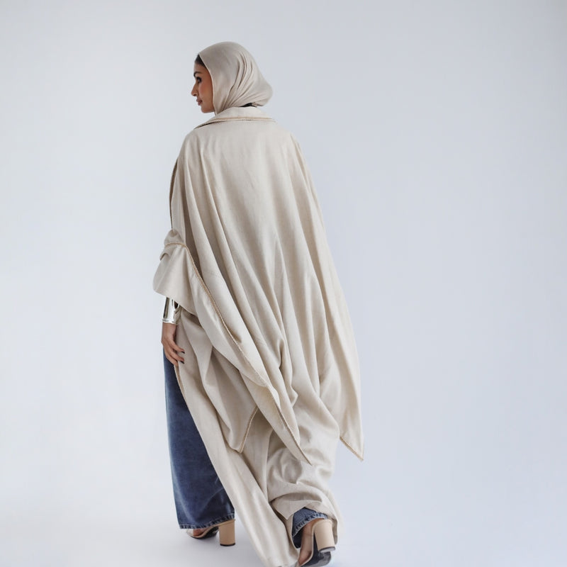 Wide sleeve linen abaya