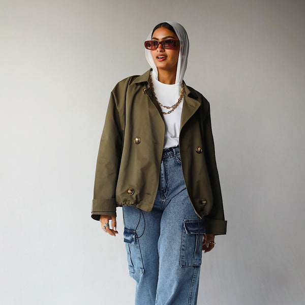 Olive drawstrnig hem jacket