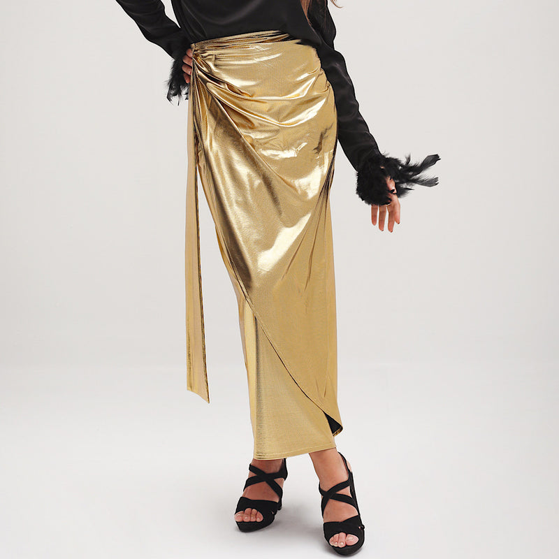 Gold metallic draped skirt