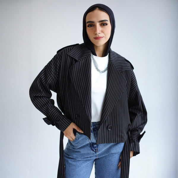 Black striped trench jacket