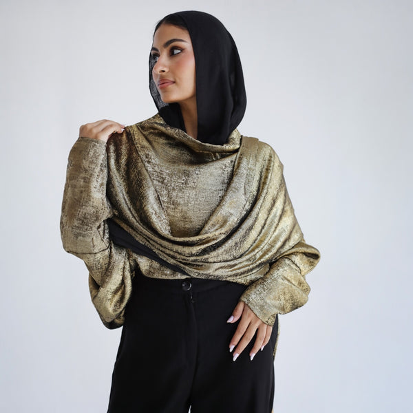 Golden draped scarf blouse
