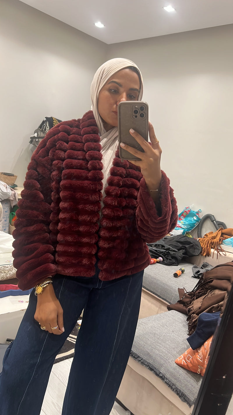 Burgundy quilted fur jacket