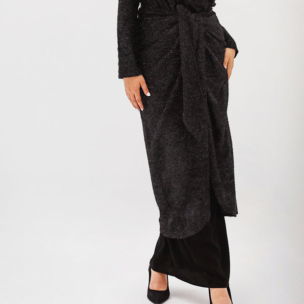 Black draped maxi skirt