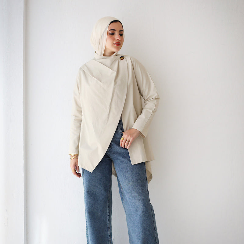 Buttoned Draped neck blouse