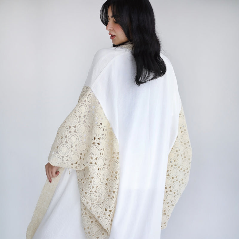 Linen embroidered draped kaftan