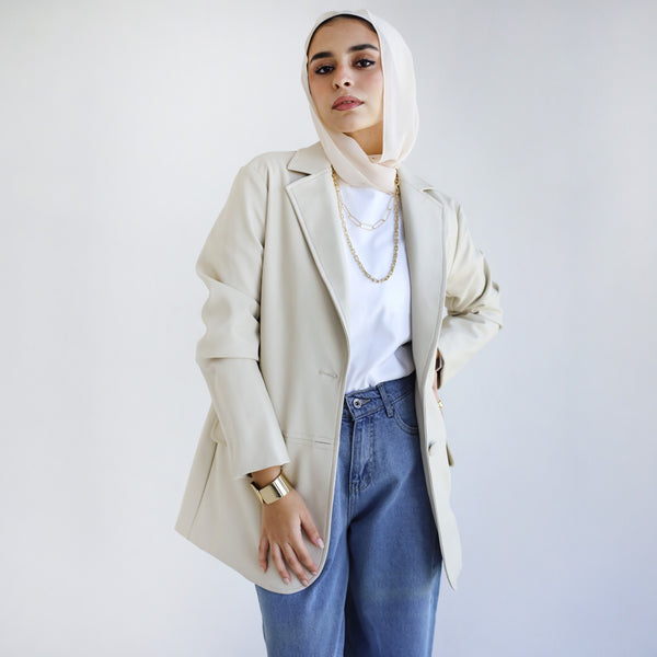 Beige leather blazer