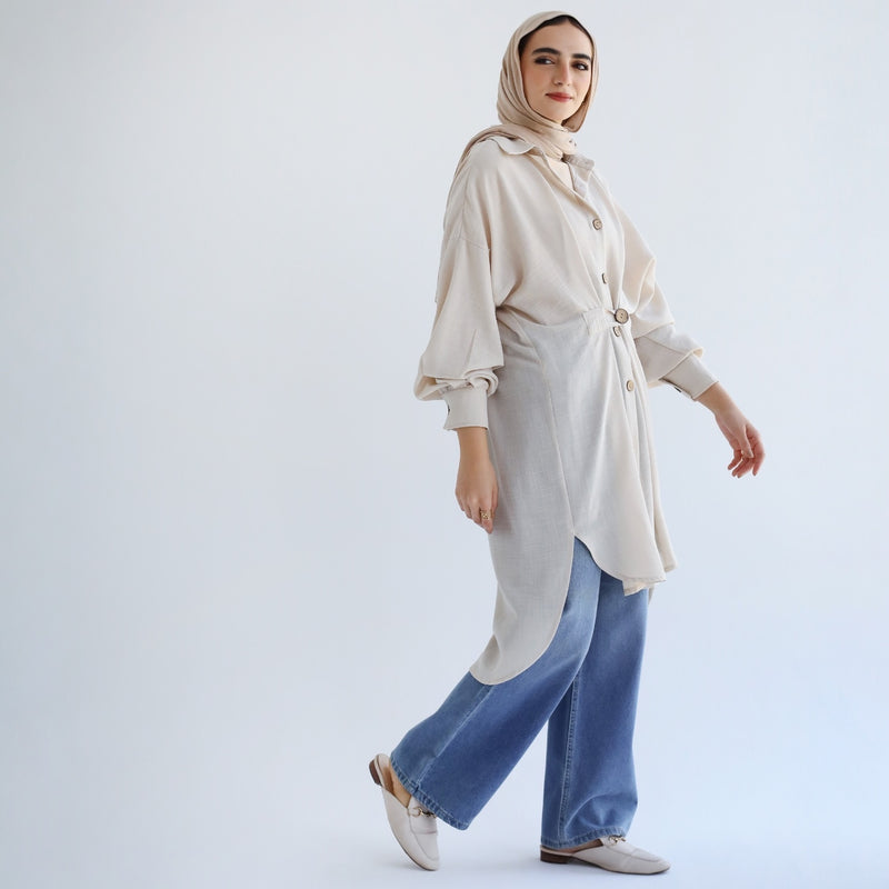 Linen blend front knot shirt