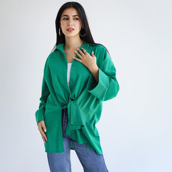 Green linen blend blouse