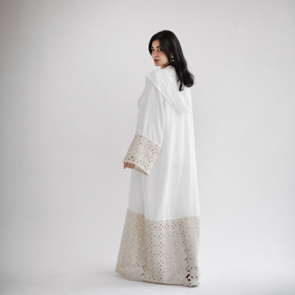 Off white linen blend embroidered kaftan