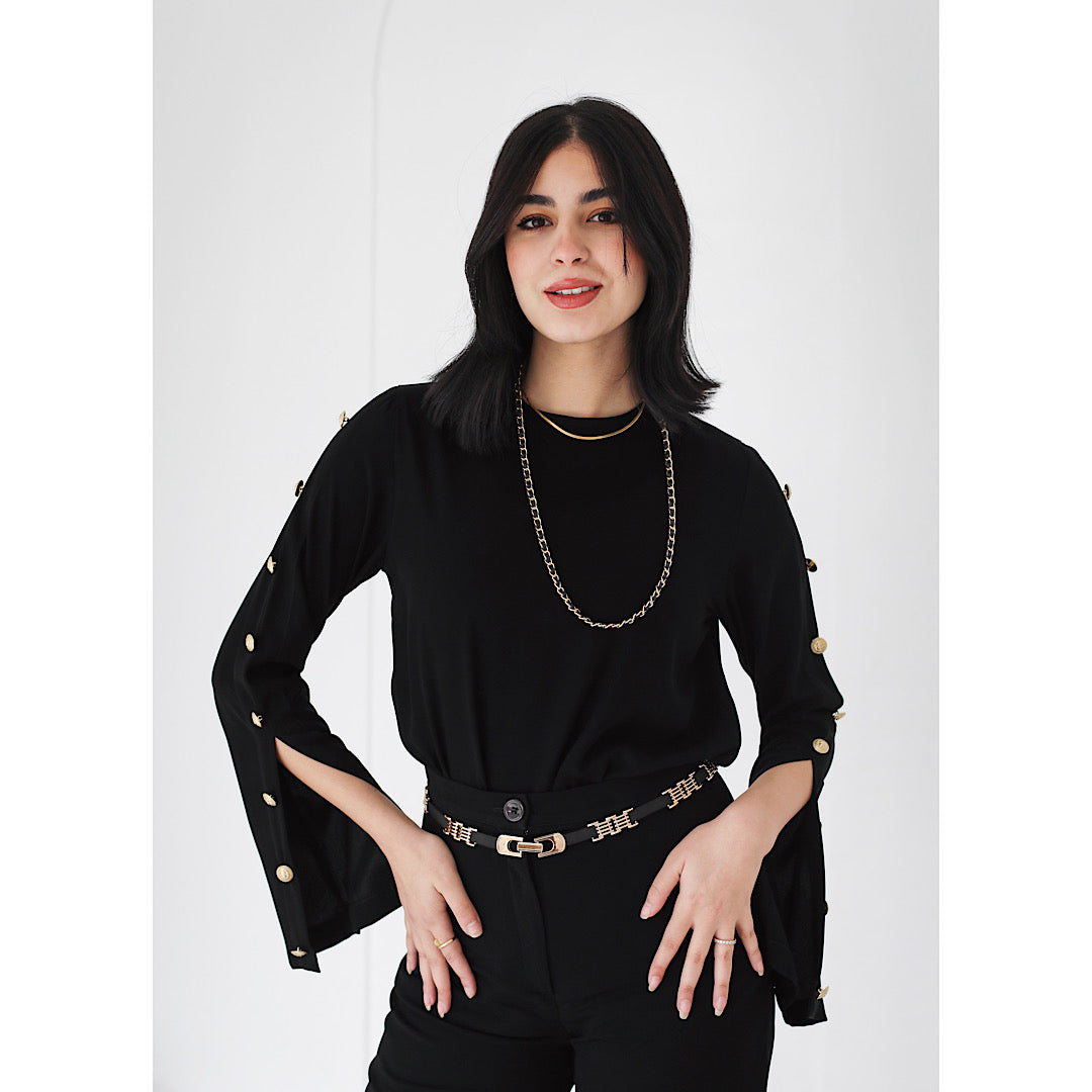 Golden buttons crepe blouse – The Gallery