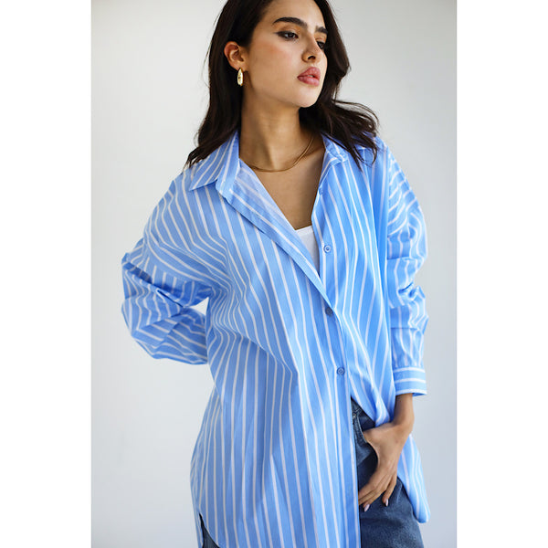 Oversized striped poplin shirt