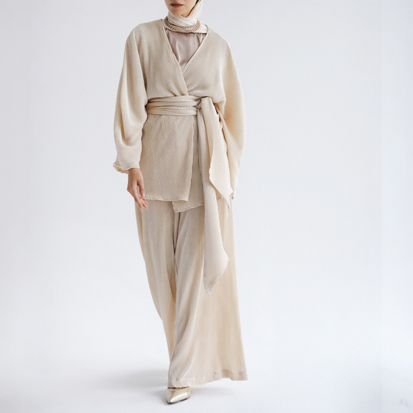 Beige pleated matching set