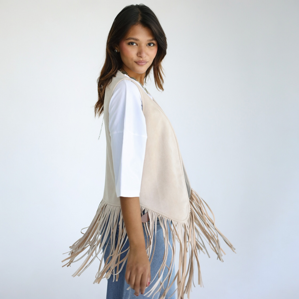 Fringed beige vest