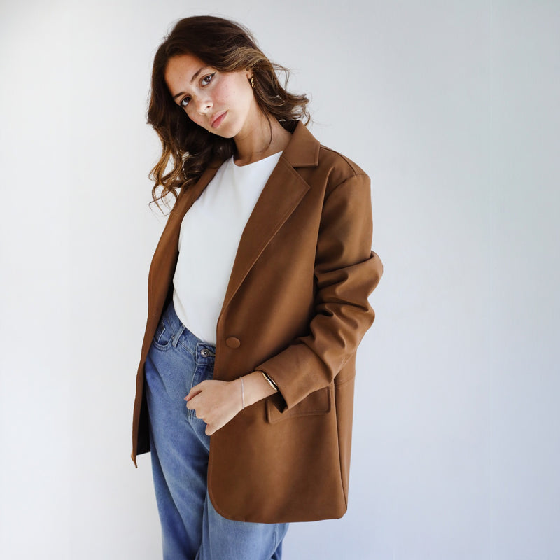 Brown leather blazer