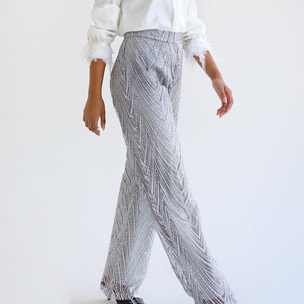 Silver embellished tulle pants