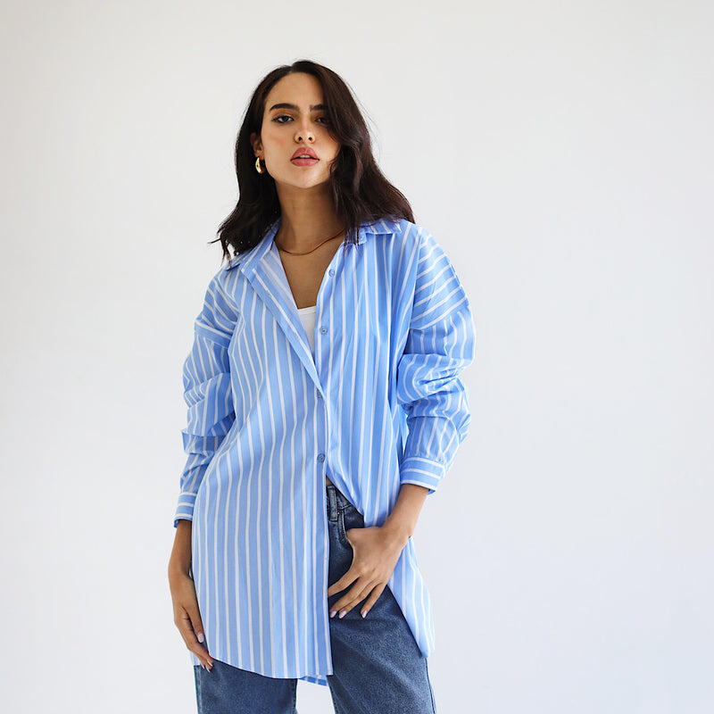 Oversized striped poplin shirt