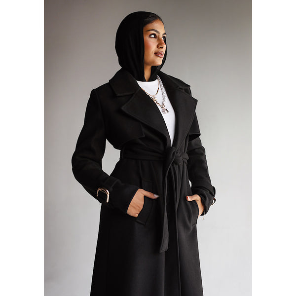 Black wool trench coat