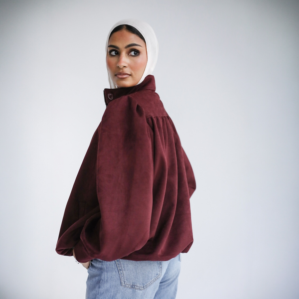 Suede puffed sleeve blouse