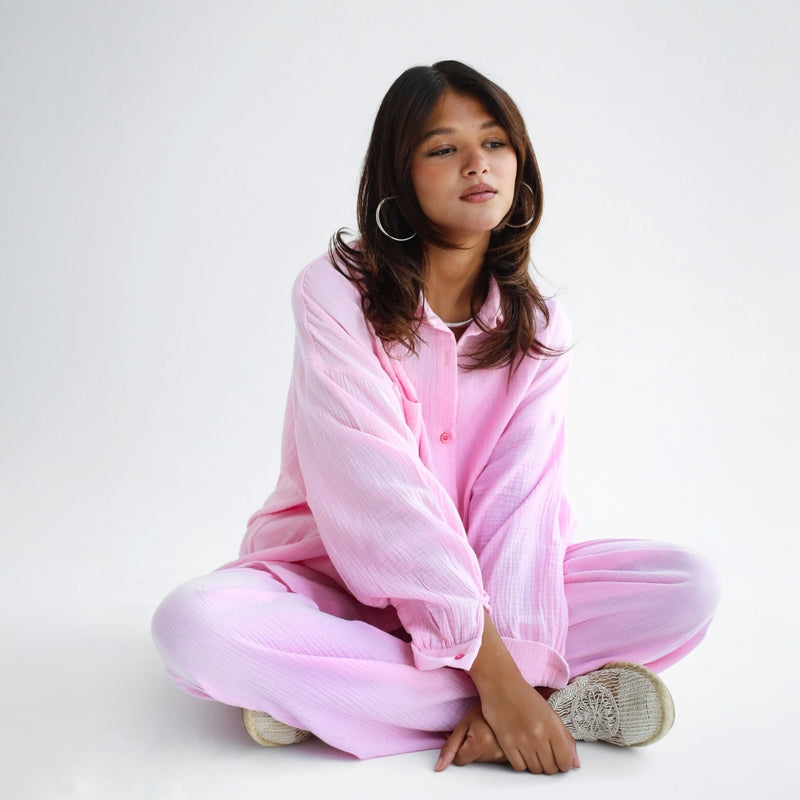 Light pink crinkled cotton co-ord set